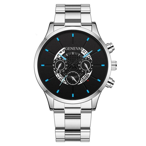 

watch geneva three eye men's steel band business fashion calendar quartz, Slivery;brown