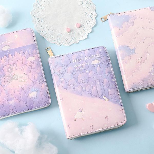 

fashion star dream zipper notebook cute note book diary weekly planner journal notepad stationery office school supplies notepads, Purple;pink