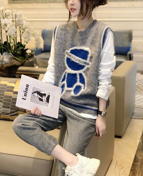 

women's sweaters grey fashion sweater vest sleeveless casual image of cartoon women's npox, White;black