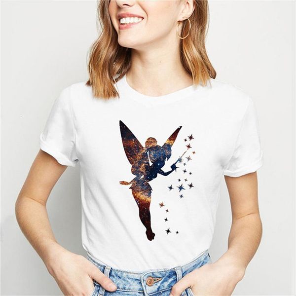 

cute fairy angel print womens short sleeve o neck loose tee female clothes camisetas mujer, White