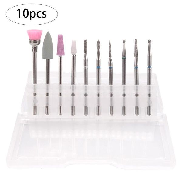 

nail art equipment 10pcs drill bits set salon electric file acrylic gel nails tools manicure pedicure for machine, Silver