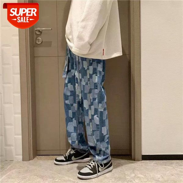 

2020 men's baggy homme casual pants classic pocket high street printing jeans loose wide leg biker denim trousers s-3xl #jk0t, Blue