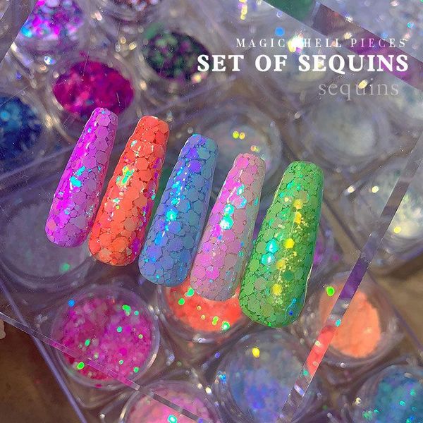 

nail glitter mermaid set 12 boxes sequins flakes irregular iridescent for nails art manicure tips decoration eyes face, Silver;gold