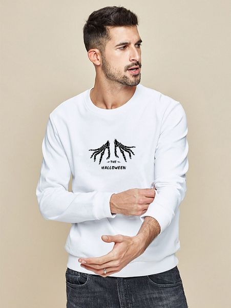 

men halloween skeleton & letter graphic pullover p5hh#, Black