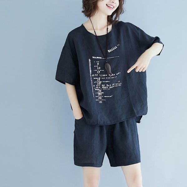 

two piece dress women sets summer 2021 loose plus-size cotton linen short-sleeve thin wide leg pants two-piece, White