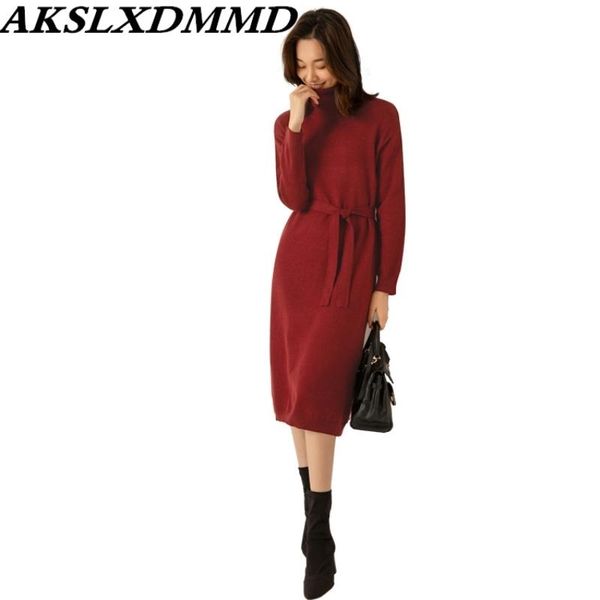 

casual dresses 2021 autumn winter large size loose high collar knit pullover sweater women solid thick long bottoming dress cw212, Black;gray