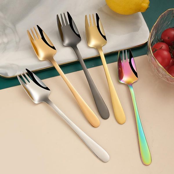 

spoons gold salad spoon fork stainless steel cutlery set serving colorful unique