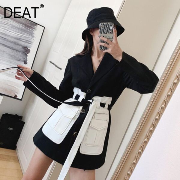 

women's suits & blazers deat 2021 spring suit collar colorblack lace-up blazer women streetwear loose mid-length wild coat tide pd614, White;black
