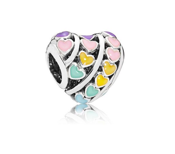 

fits pandora original bracelets 20pcs colourful heart mother's day charms beads silver charms bead for women diy european necklace jewe, Black