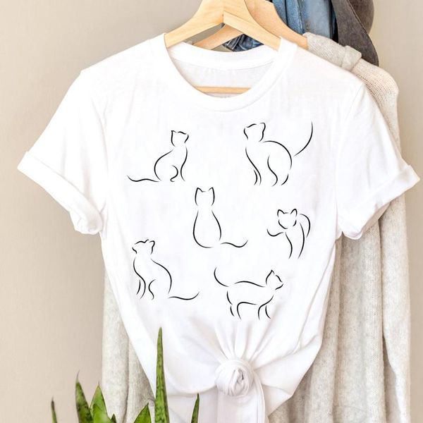 

women cat movement pet love 90s graphic t shirts print t-shirts tee stylish style womens shirt short sleeve t-shirt feamle clothes, White