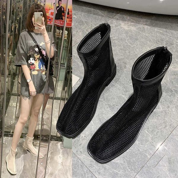 

boots mesh women's summer thin 2021 thick heel versatile breathable hollow, Black