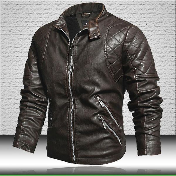 

men's jackets leather jacket 2021 brand faux coat fleece slim motorcycle pu, Black;brown