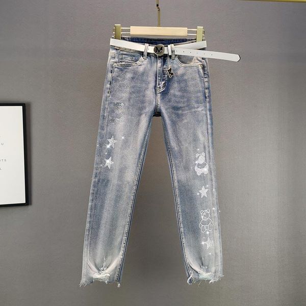 

diamond pants women 2021 high waist slim stretch nine-point straight 0127 women's jeans, Blue