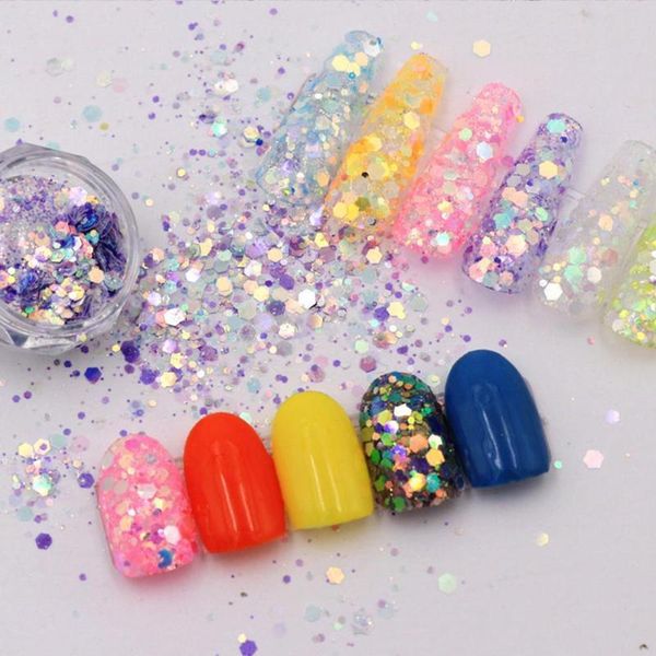 

nail glitter 50g/bag shiny glow in the dark chunky adorn colors manicure art decorations flakes sequins luminous 6 hex c8r7, Silver;gold