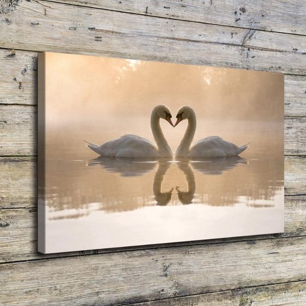 

canvas painting framework or frameless 1 pieces style on the wall decorative print type swan couple love lake reflection poster paintings