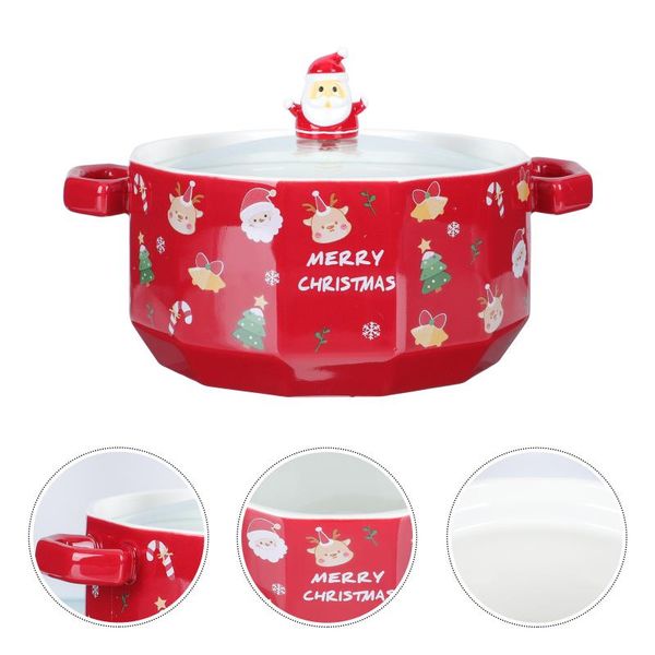 

bowls 1pc ceramic bowl with lid household noodle soup container (red)