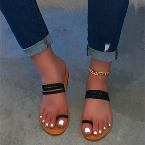

women slipper summer beach flip flops ladies flat sandals open toe outdoor gladiator narrow band female shoes large size slippers, Black