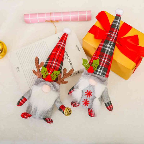 

qiaoding selling new christmas decorations red and black checkered hat couple plush doll