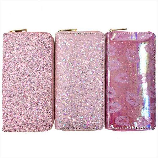 

designer wallets for women glitter pu leather zip wallet card holder coin purses female clutch phone bag, Red;black