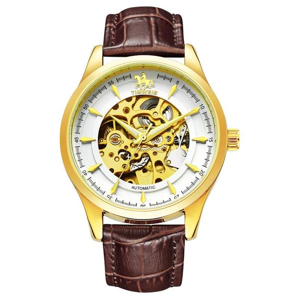 

wristwatches tourbillon watch men automatic mechanical business personality sports thin dial double-sided hollow gift man, Slivery;brown
