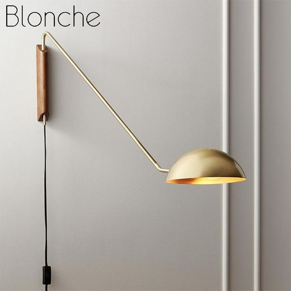 

italian style metal wall lamp, rotatable long arm, used for living room and bedroom sofa lamp wooden base decoration
