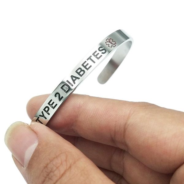 

bangle type1 diabetes titanium steel bracelet alert id bangles for men woman child opening jewelry remind blood thinner epilepsy, Black