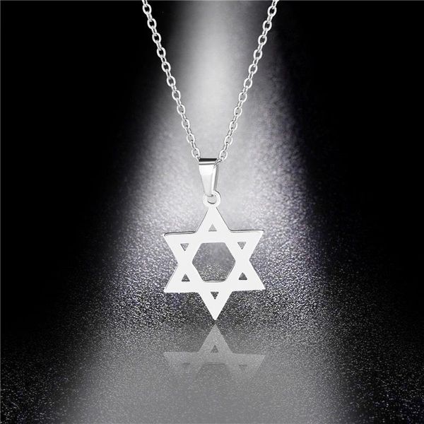 

pendant necklaces geometric hexagonal star titanium steel necklace female cartoon anime stainless six-pointed with accessories, Silver