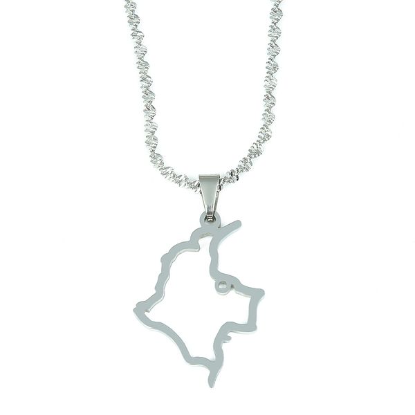 

gold color stainless steel colombia map pendant necklace trendy map of colombian chain jewelry, Silver