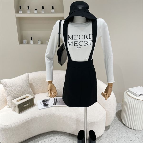 

springtime female niche thin fashion design short vest skirt suspend, Black