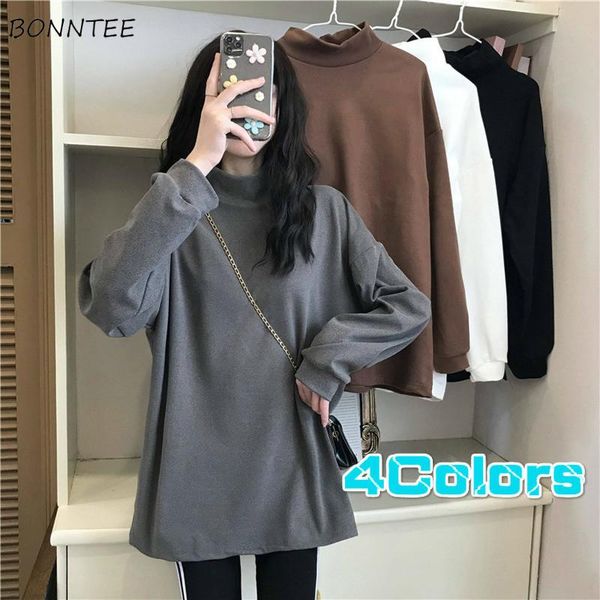 

women hoodies plus velvet turtleneck pullovers long sleeve all-match simple korean style leisure trendy warm chic soft autumn women's &, Black