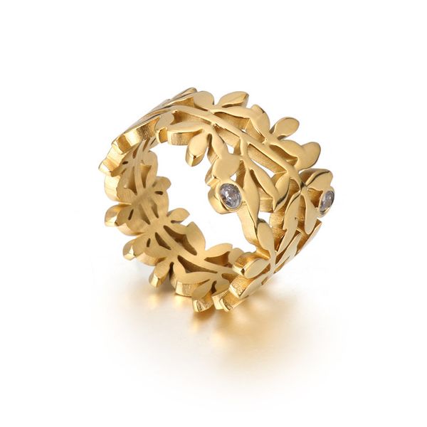 

card wheel korean version of titanium steel ring female fashion personality leaves retro hip-hop ring jewelry jewelry accessories cx220310, Silver