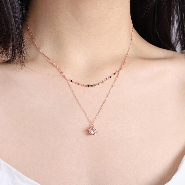 

fashion sterling s925 silver necklace double lines design with shiny zirconia for women girlfriend gift jewelry zkn00153 chokers, Golden;silver