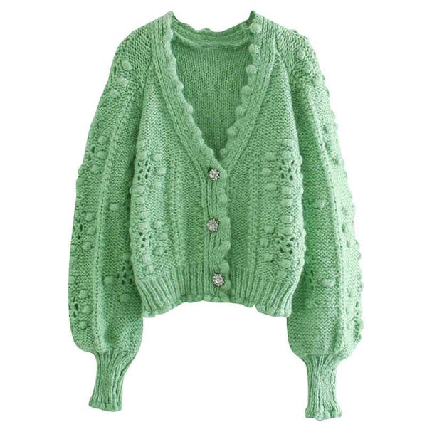 

winter v neck cardigan sweaters women fashion hollow out sweater woman elegant green lantern sleeve sweaters female ladies coat 210521, White