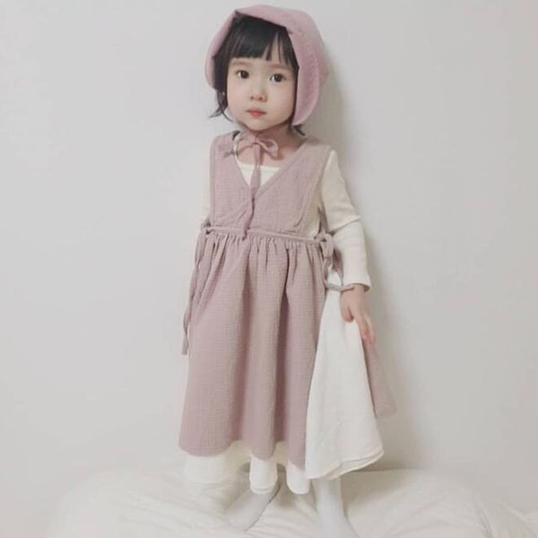 

korean japan style summer toddler lovely princess dress linen cotton casual fashion clothing baby girls 210429, Red;yellow