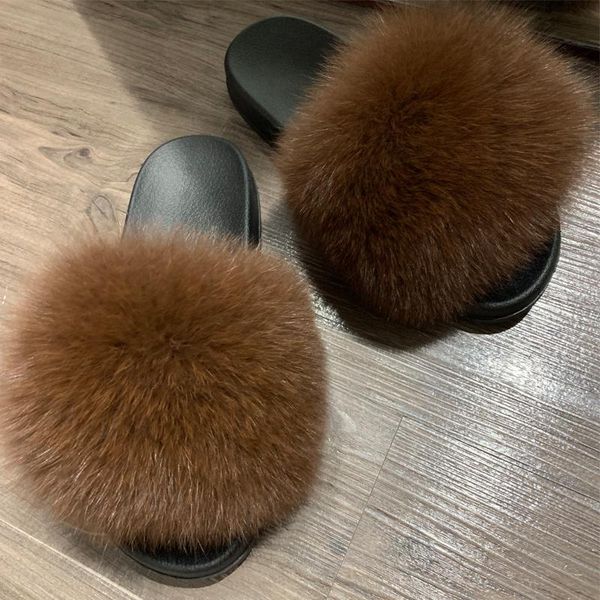 

slippers shzq fur ladies women natural slides, Black