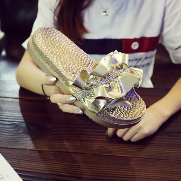 

slippers summer shiny women platform bling flat heel crystal slides peep toe fashion beach outdoor ladies shoes zapatos de mujer, Black
