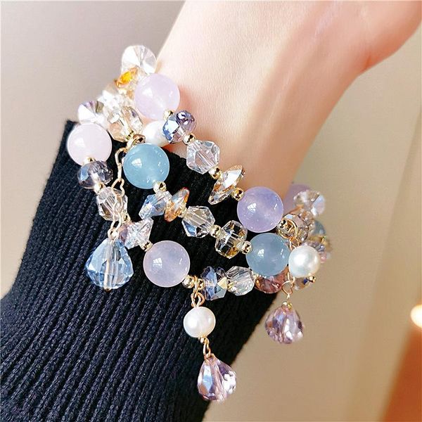 

link, chain fashion jewelry imitation pearl crystal bracelet for women vintage simple temperament 2021 charm 90s gifts, Black