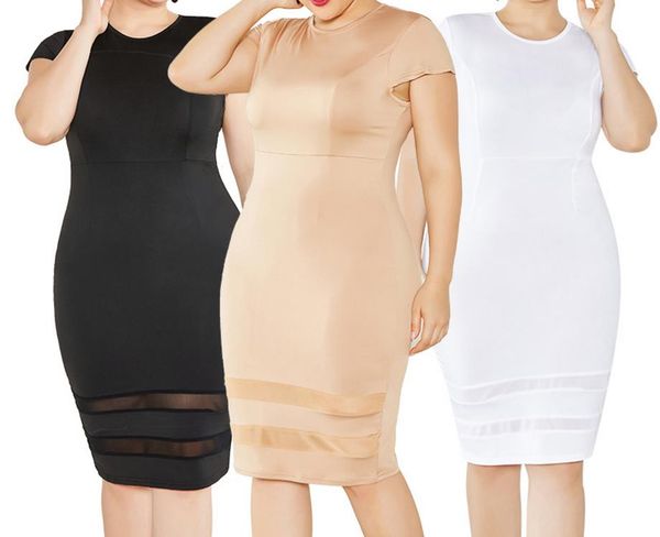 

women's dress short sleeve plus size solid bodycon business pencil dresses mesh panelled xl-5xl, Black;gray