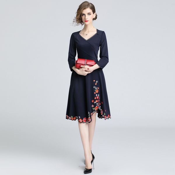 

waist 2020 tailoring spring new slim women's three-dimensional stretch heavy industry embroidery dress, White;black