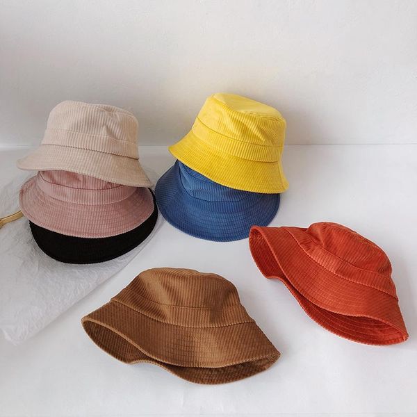 

caps & hats autumn winter baby solid color corduroy kids boys girls bucket children sun fisherman 7 colors, Yellow