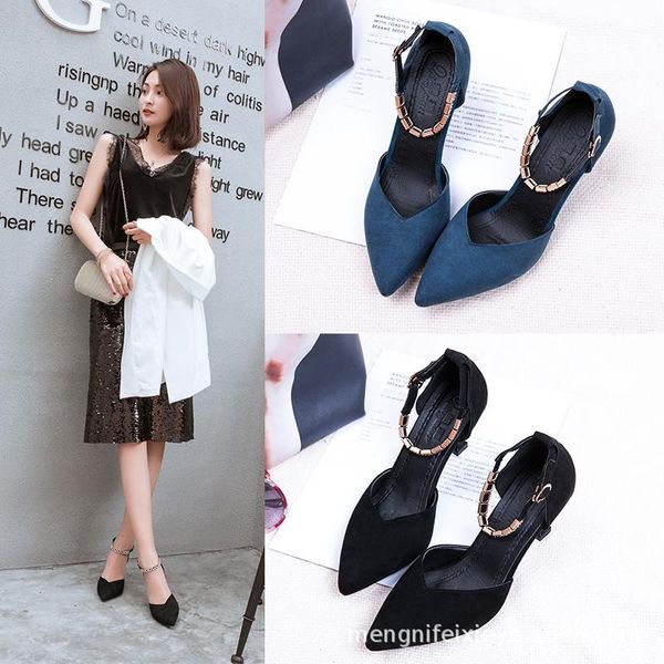 

women's shoes,high-heeled women, slim-heeled, button-down single shoes, mid-heeled autumn sandals, Black