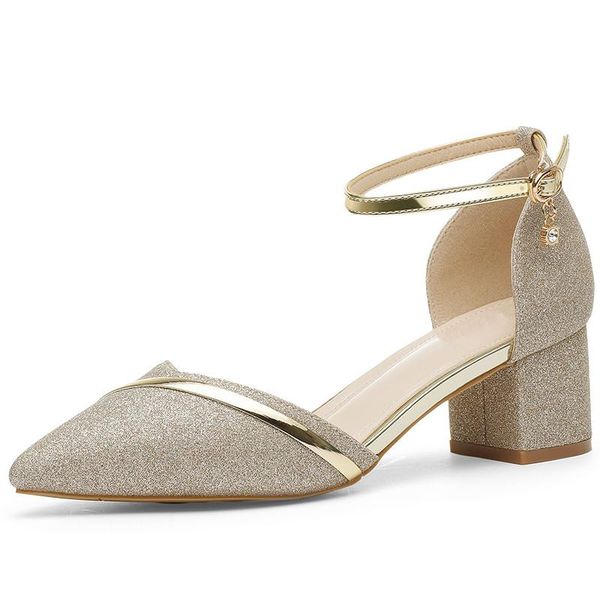 

dress shoes brand women summer soft sequin leather fashion women's sandals ladies med high heels party wedding yg-a0337, Black