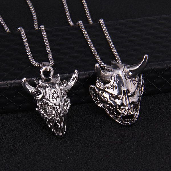 

pendant necklaces retro punk style ghost devil head necklace hip hop personality skull sheep fashion fangs jewelry halloween gift, Silver