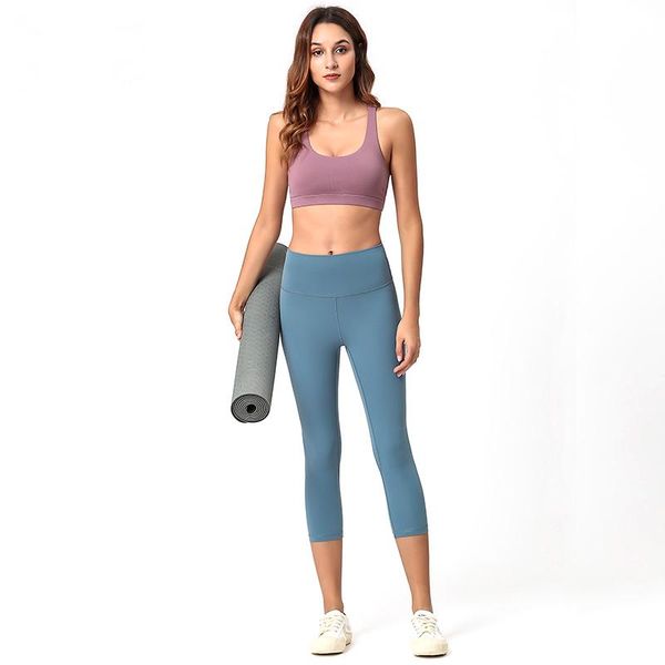 

yoga outfits high waist naked-feels plain athletic fitness cpari pants women soft gym sport cropped trousers energy, White;red