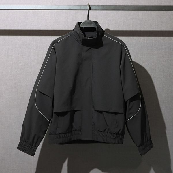 

jacket p brand 2021 spring and autumn color contrast reflective strip splicing stand collar coat men's fashion loose casual, Black;brown