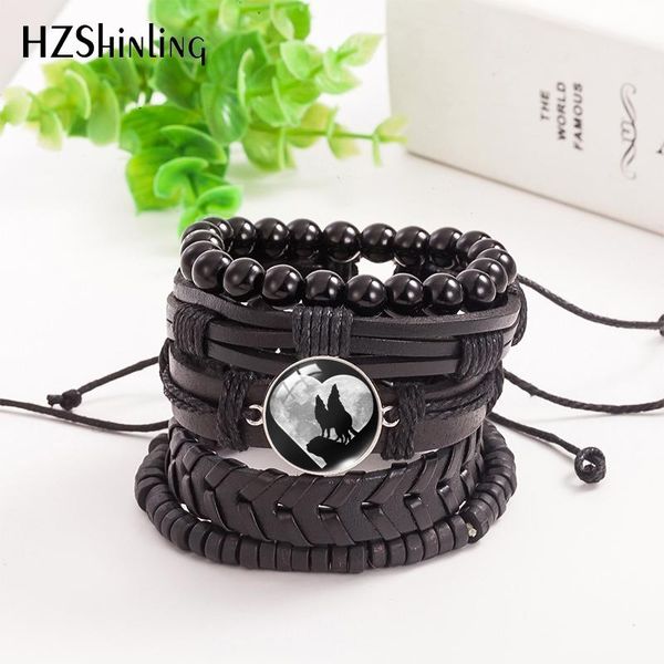 

5pcs/set couple wolf leather bracelet romantic love silhouette bracelets glass cabochon jewelry men women charm, Golden;silver