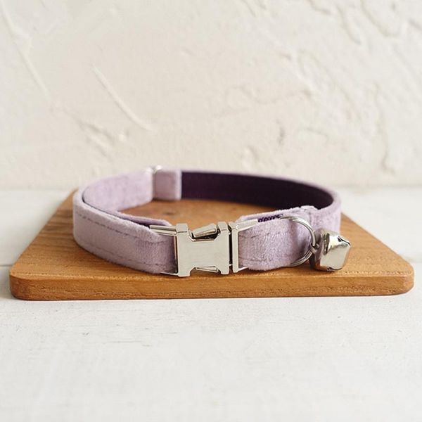 

cat collars & leads solid thickened soft necklace with bell light purple velvet personalized puppy kitten collar pet supplies dog accessorie