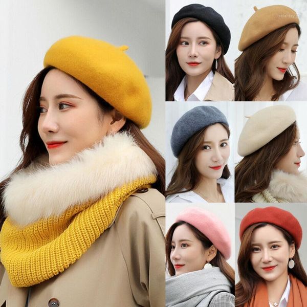 

autumn winter fashion female beret hat women felt british style girls hats lady solid color slouchy berets, Blue;gray
