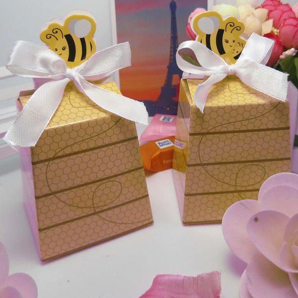 

gift wrap 10pcs yellow bee european style favors candy dragee box with white ribbons baby shower wedding birthday party supplies