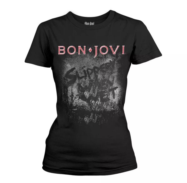 

ladies jon bon jovi slippery when wet rock licensed tee t-shirt womens, White;black